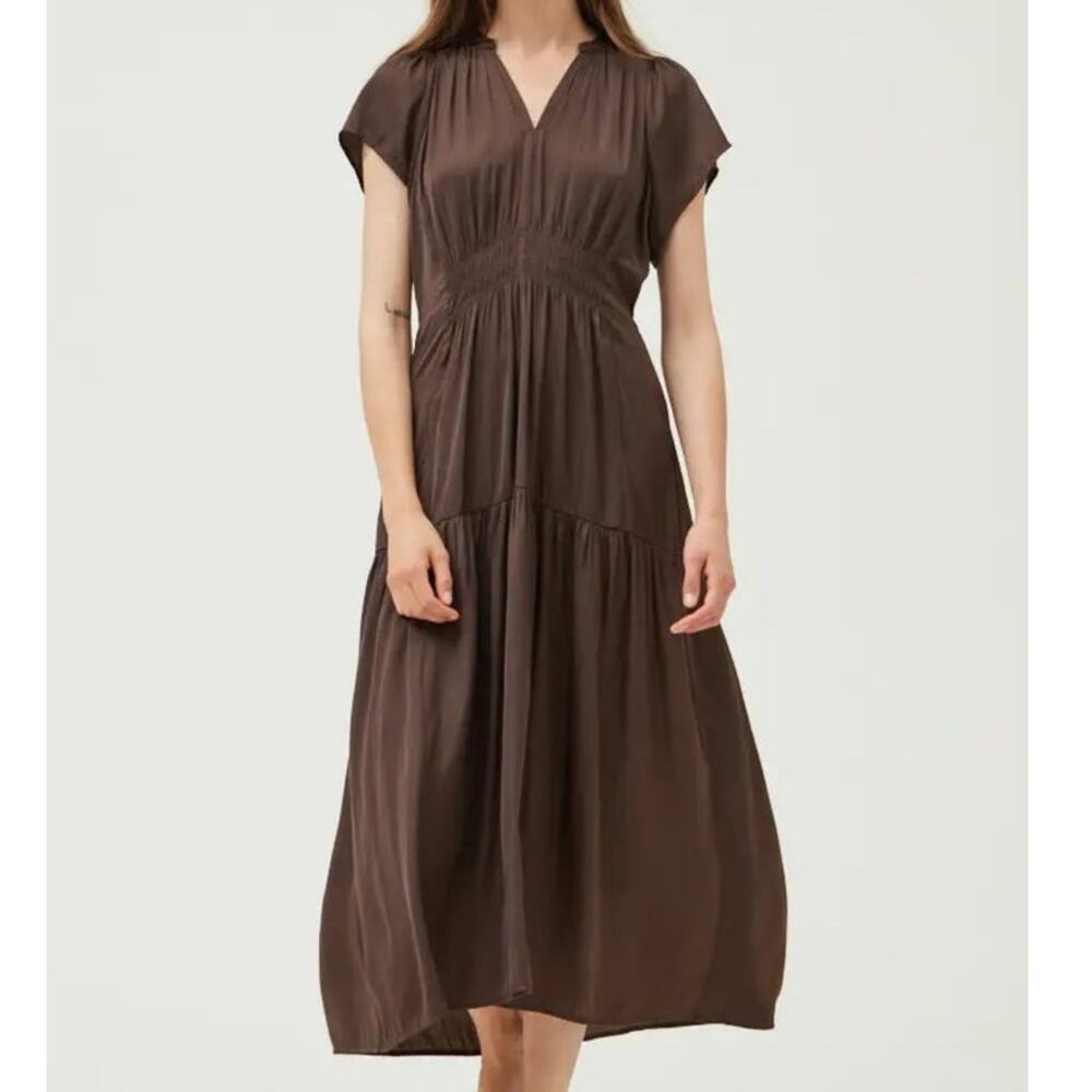 Anthropologie Grade & Gather Satin tiered Midi dress flowy boho minimalist XXLP